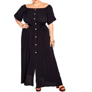 City Chic Tropical Off The Shoulder Maxi Dress in Black 16